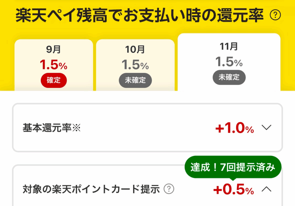 楽天ペイポイントカード提示カウント確認